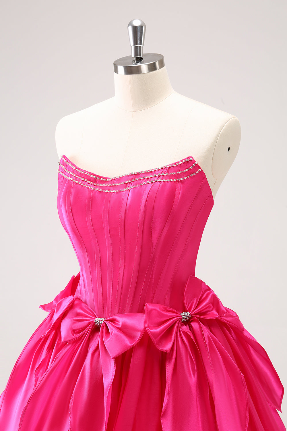 Fuchsia A Line Strapless Corset Short Homecoming Dress With Bows - Fashionpara
