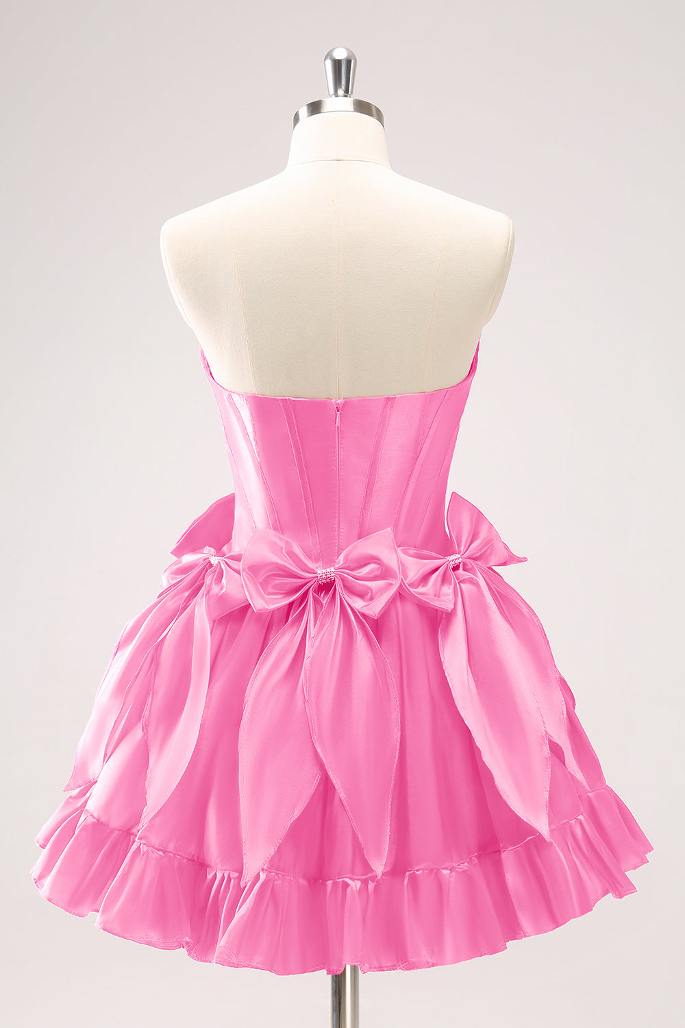 Fuchsia A Line Strapless Corset Short Homecoming Dress With Bows - Fashionpara