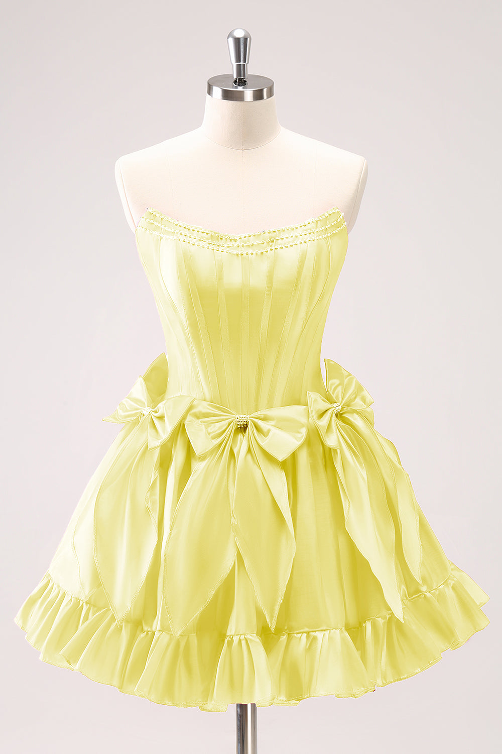 Fuchsia A Line Strapless Corset Short Homecoming Dress With Bows - Fashionpara