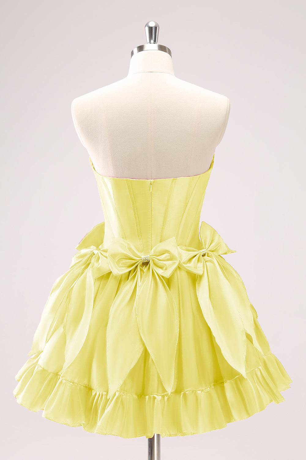 Fuchsia A Line Strapless Corset Short Homecoming Dress With Bows - Fashionpara
