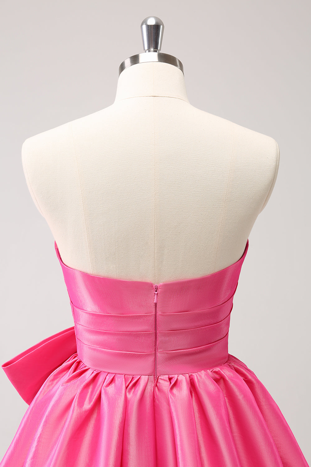 Fuchsia A-Line Strapless Ruffle Short Homecoming Dress with Bow - Fashionpara