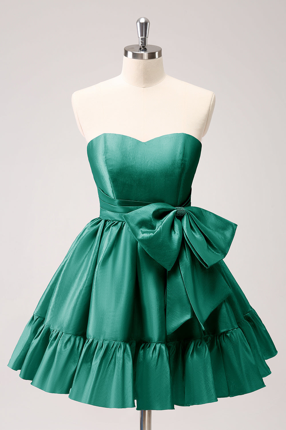 Fuchsia A-Line Strapless Ruffle Short Homecoming Dress with Bow - Fashionpara