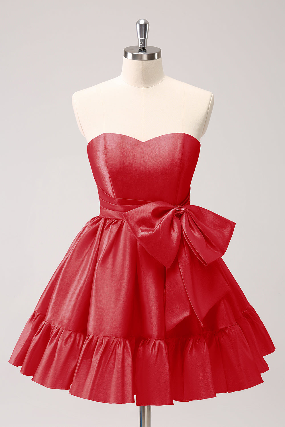 Fuchsia A-Line Strapless Ruffle Short Homecoming Dress with Bow - Fashionpara