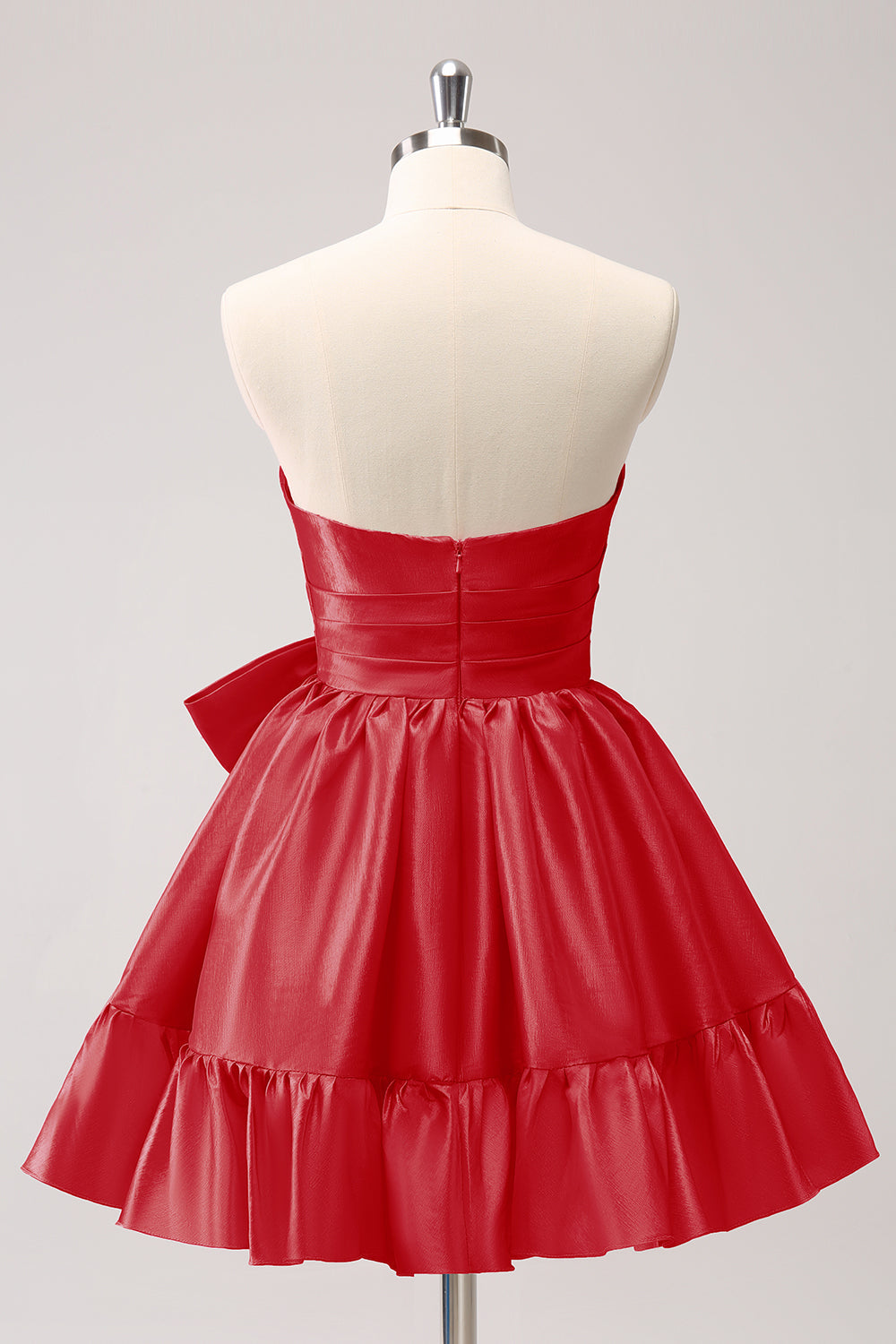 Fuchsia A-Line Strapless Ruffle Short Homecoming Dress with Bow - Fashionpara