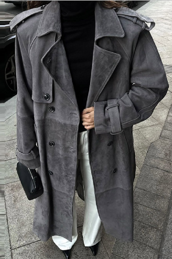 Wool Double Breasted Notched Lapel Tied Waist Overcoat - Fashionpara