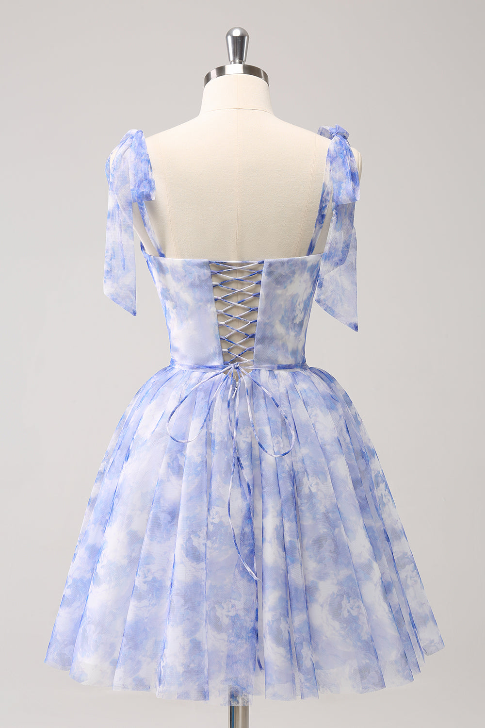 Blue Corset A-Line Short Floral Homecoming Dress - Fashionpara