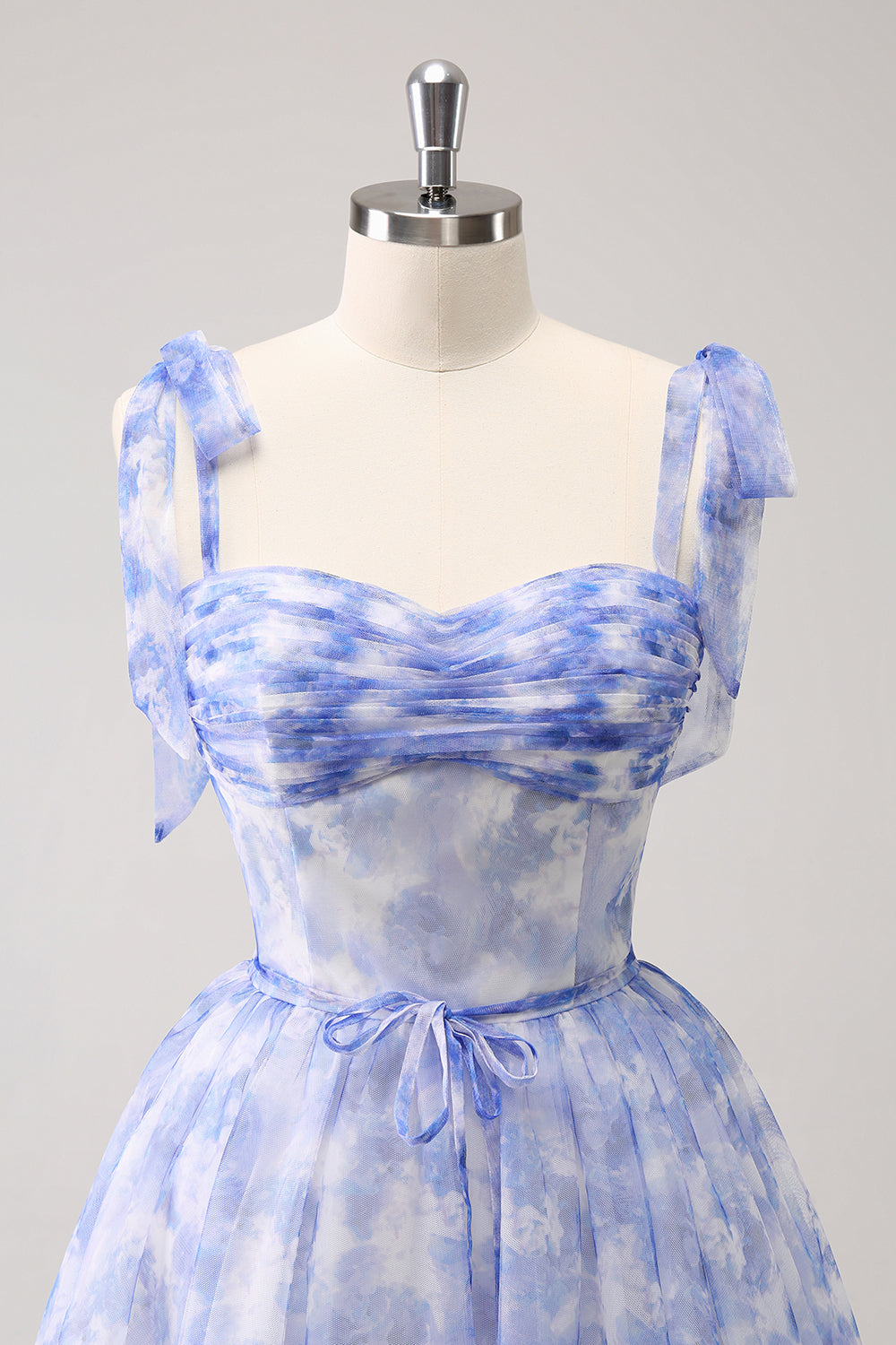 Blue Corset A-Line Short Floral Homecoming Dress - Fashionpara