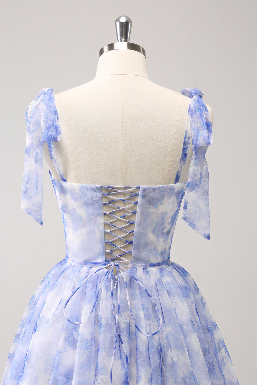 Blue Corset A-Line Short Floral Homecoming Dress - Fashionpara