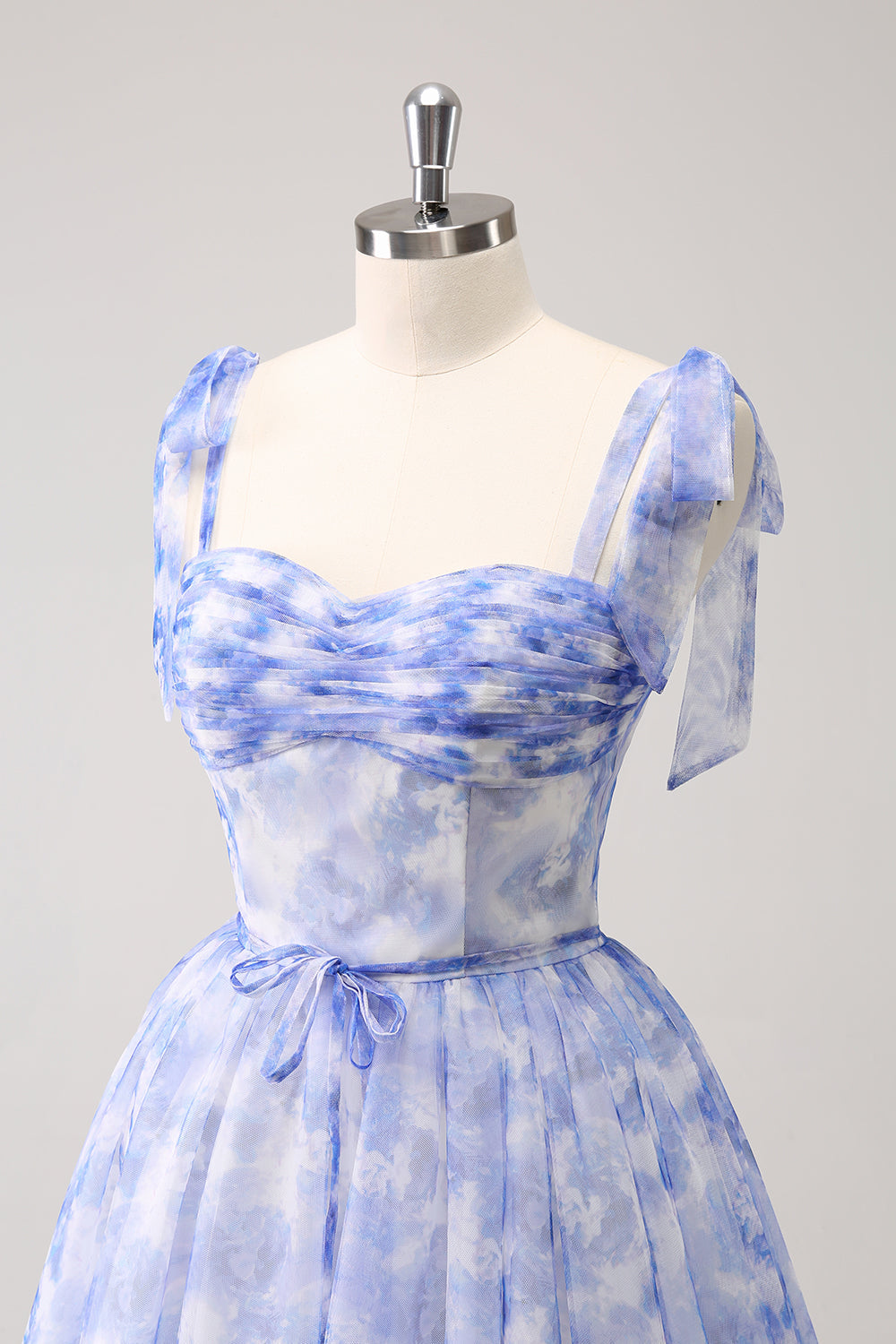 Blue Corset A-Line Short Floral Homecoming Dress - Fashionpara
