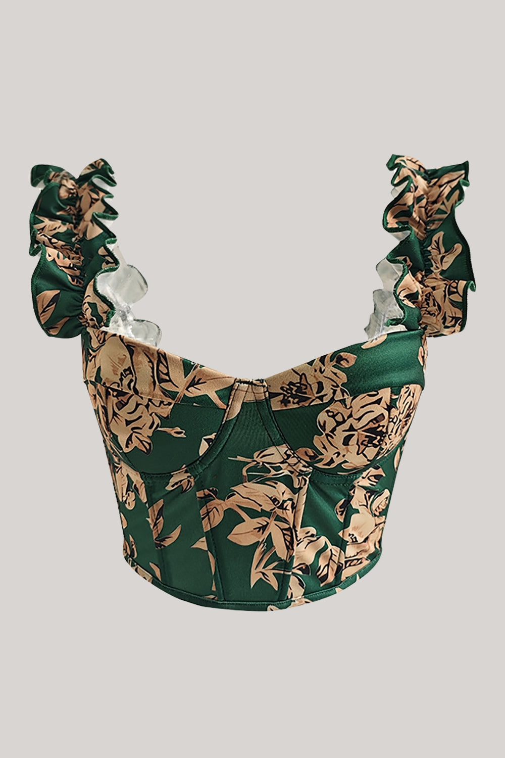 Apricot Printed Lace-up Back Corset Top - Fashionpara