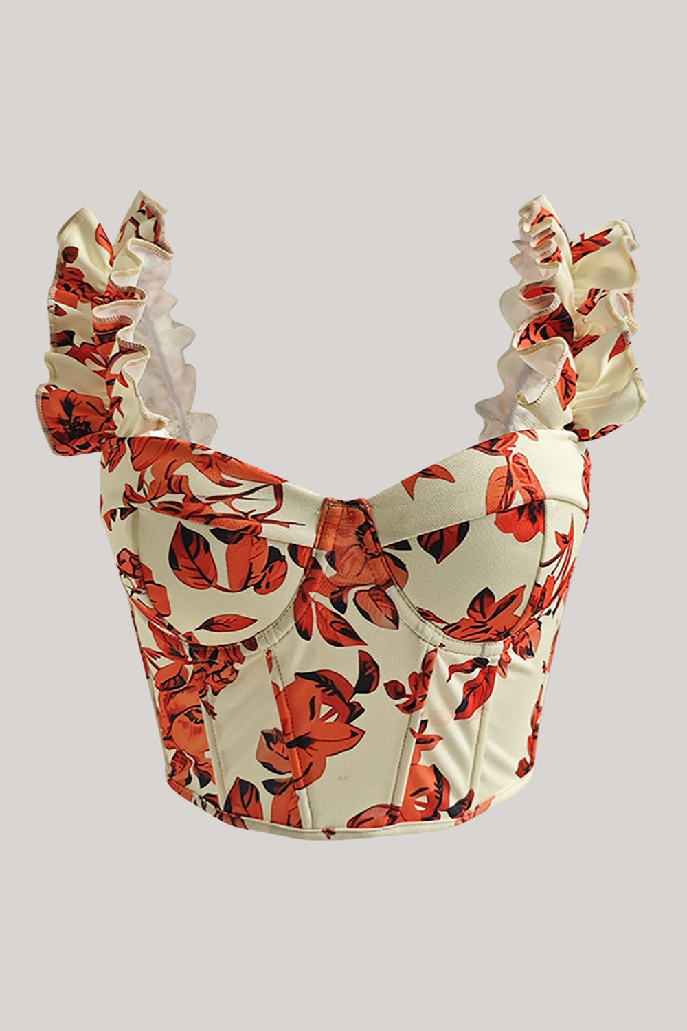 Apricot Printed Lace-up Back Corset Top