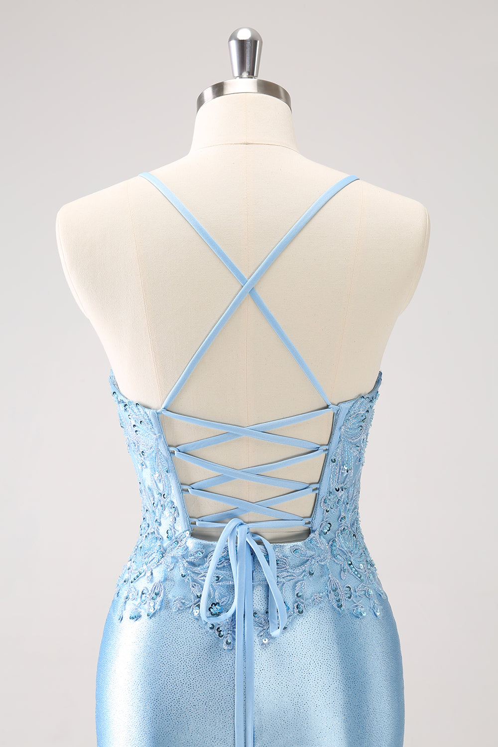 Blue Spaghetti Straps Tight Short Homecoming Dress with Appliques - Fashionpara