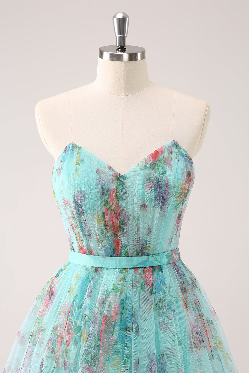 Fluffy Strapless Green Floral Short Homecoming Dress - Fashionpara