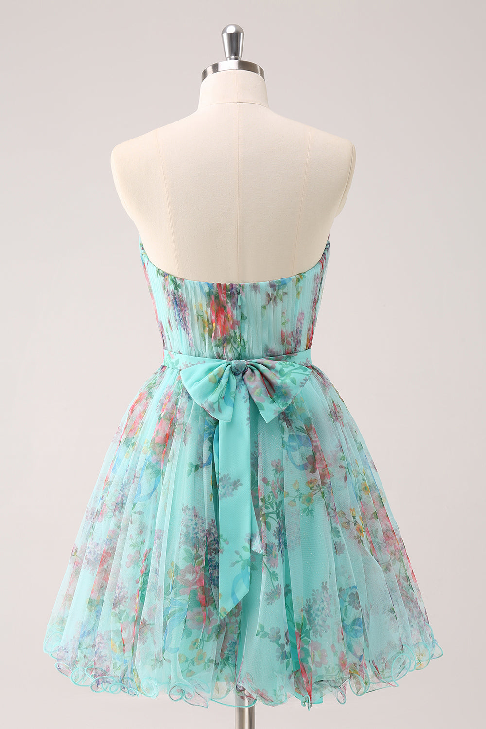 Fluffy Strapless Green Floral Short Homecoming Dress - Fashionpara