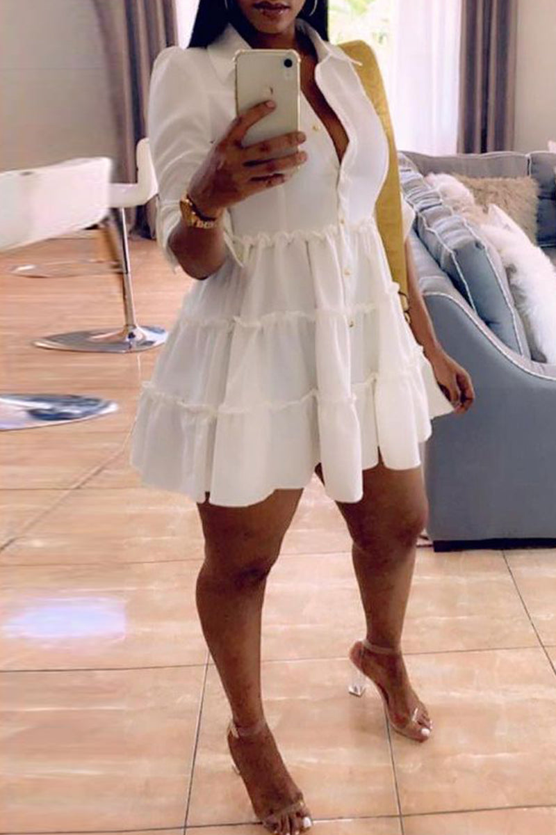 Fashion Casual Solid Turndown Collar Shirt Dress  Fashionpara