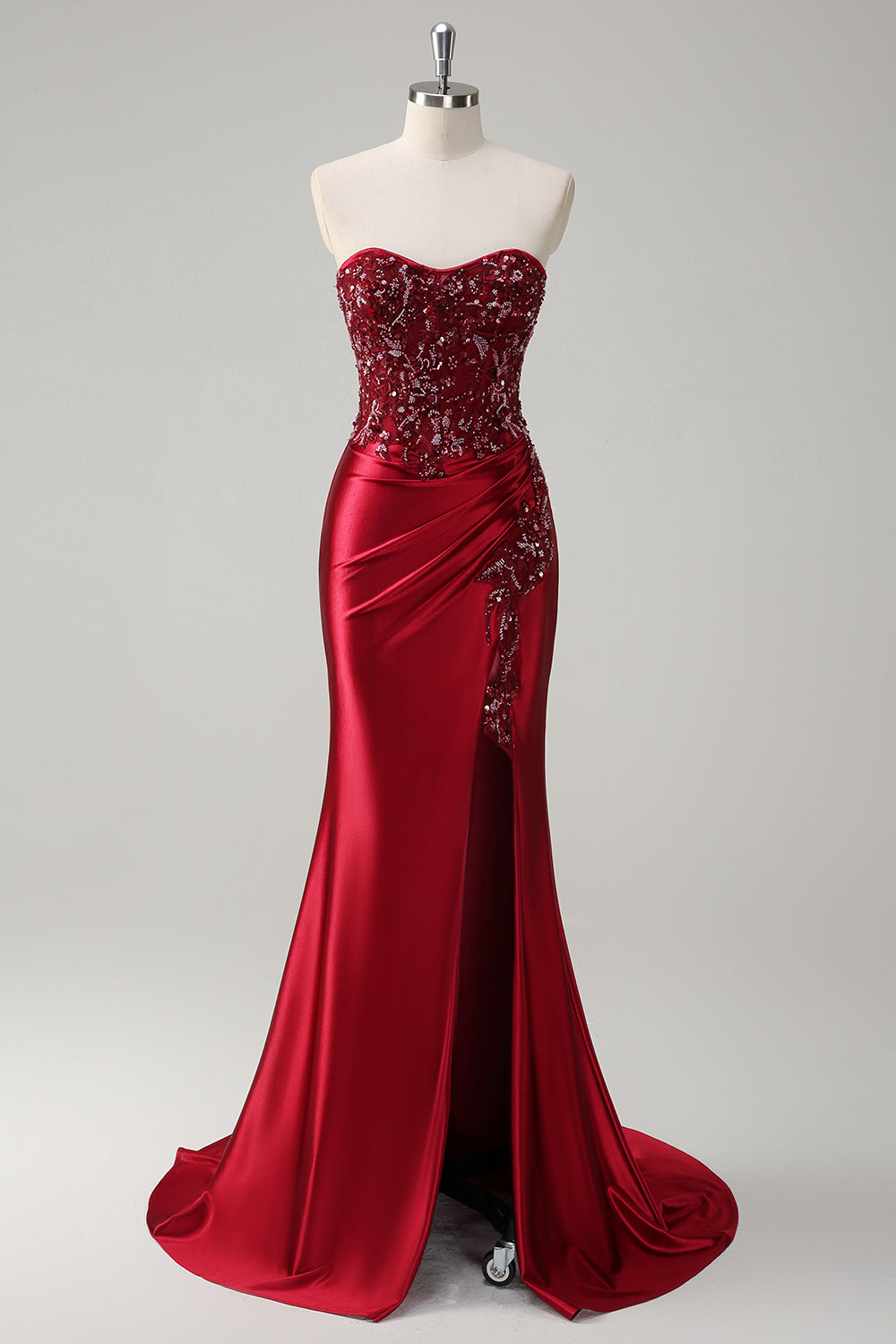 Strapless Mermaid Dark Green Sequin Prom Dress with Slit