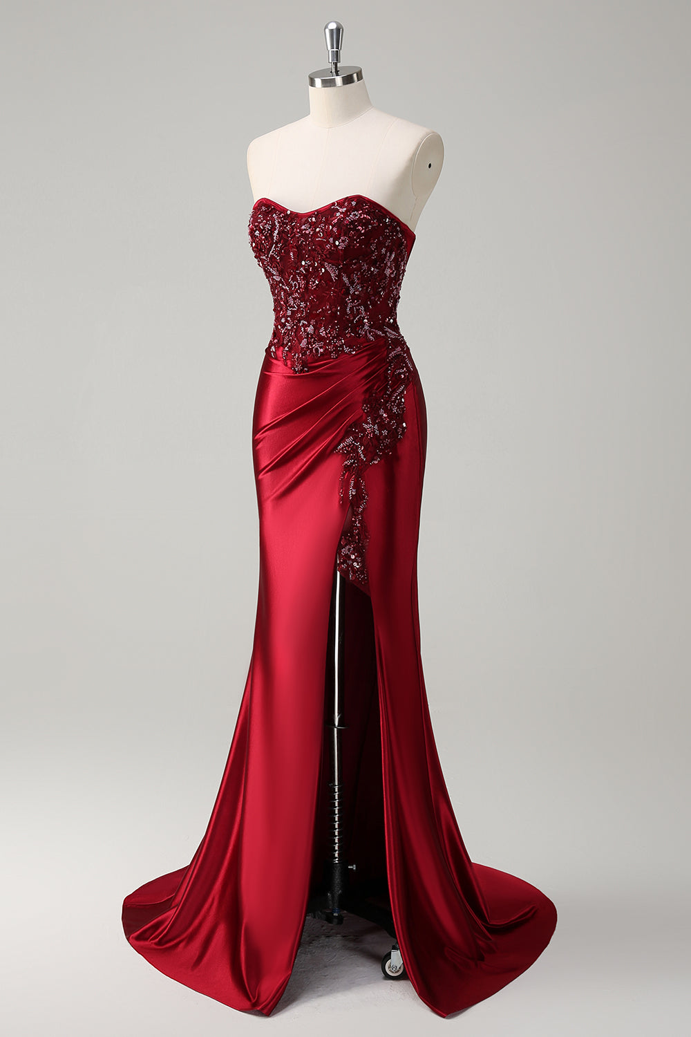 Strapless Mermaid Dark Green Sequin Prom Dress with Slit
