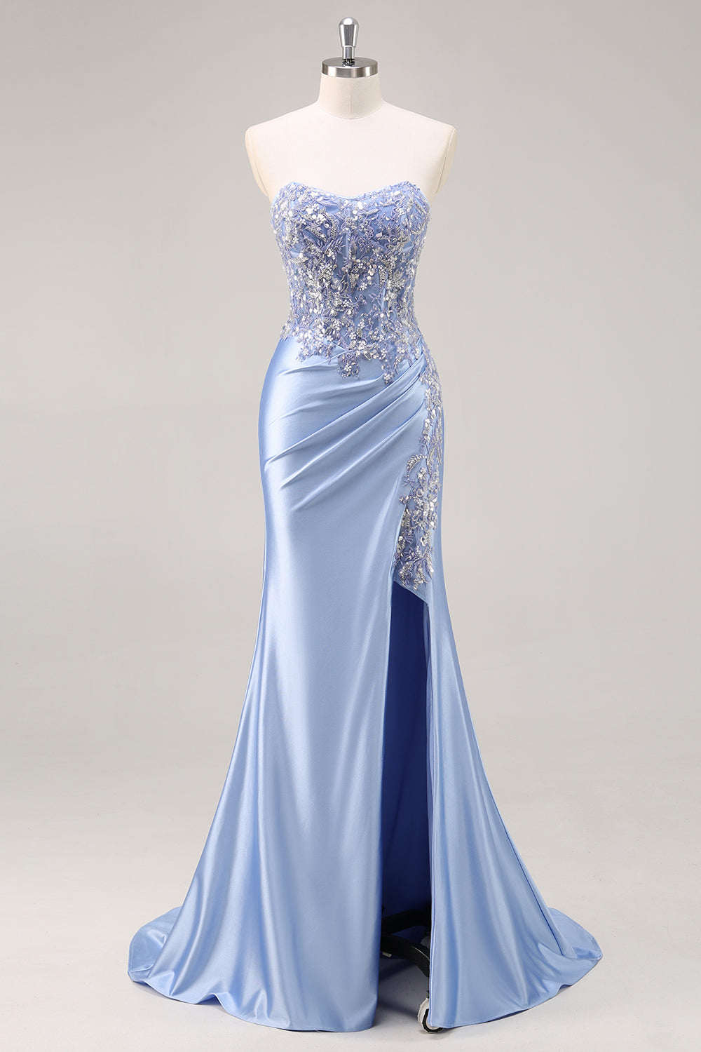 Strapless Mermaid Dark Green Sequin Prom Dress with Slit