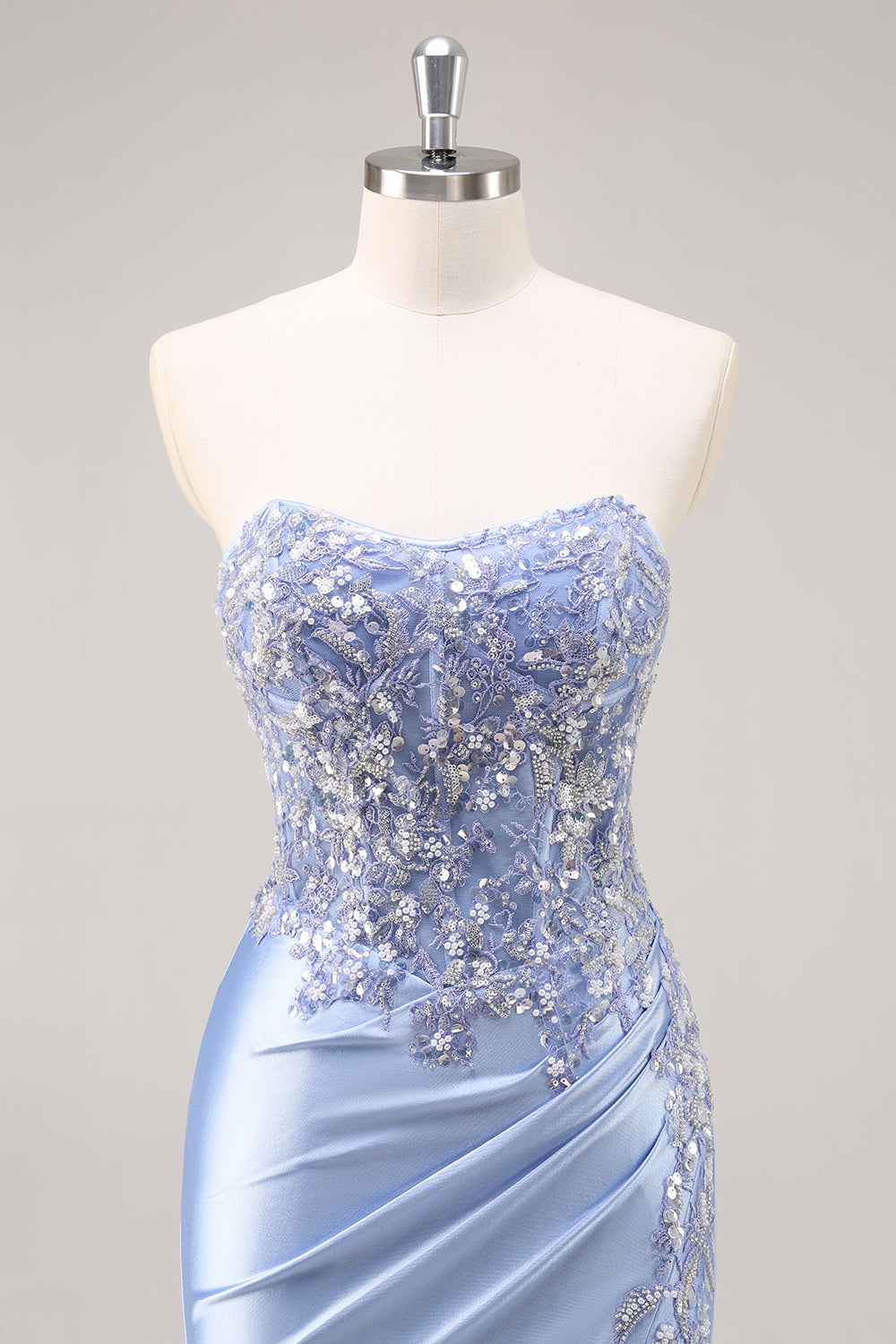 Strapless Mermaid Dark Green Sequin Prom Dress with Slit