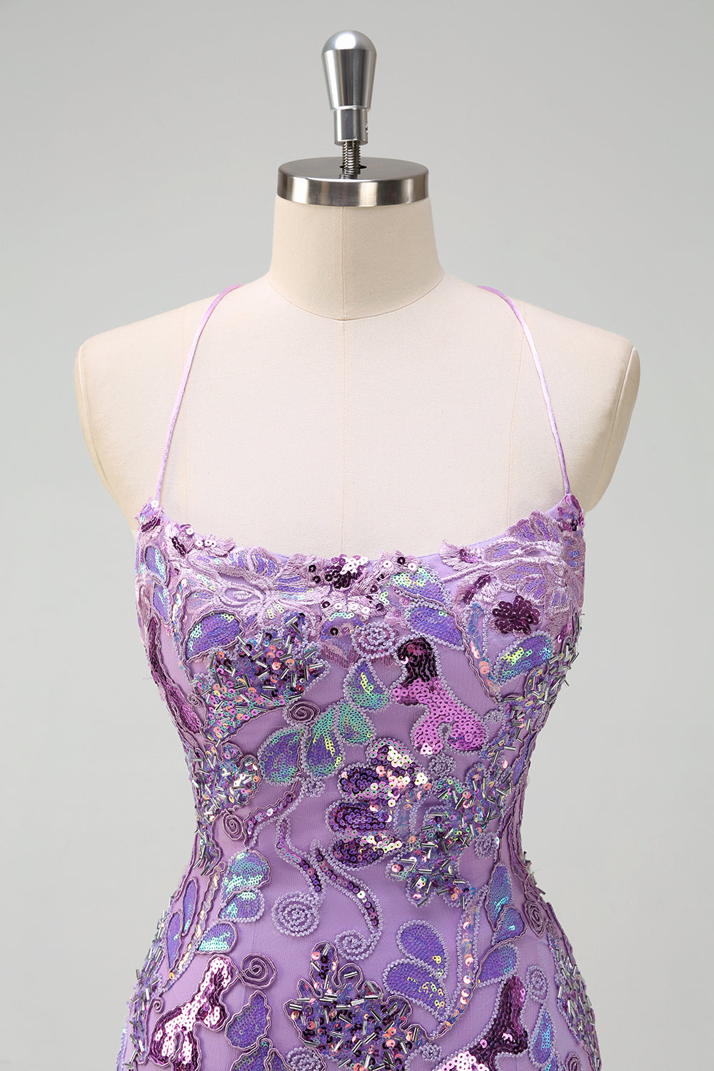 Sparkly Purple Mermaid Spaghetti Straps Sequin Prom Dress with Slit - Fashionpara