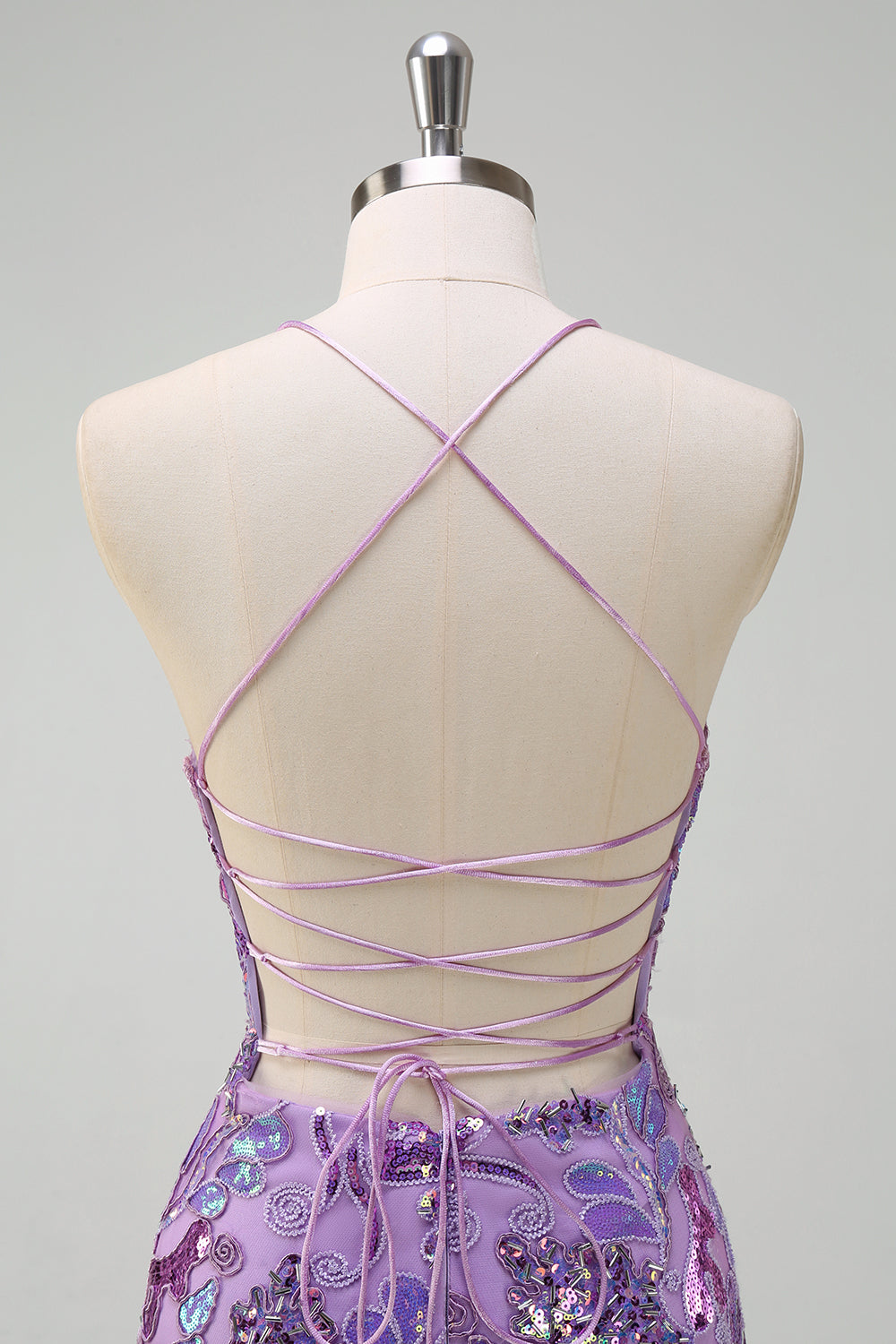 Sparkly Purple Mermaid Spaghetti Straps Sequin Prom Dress with Slit - Fashionpara