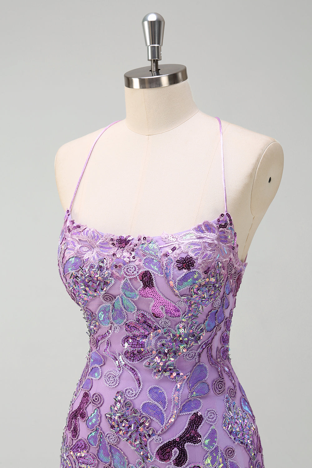 Sparkly Purple Mermaid Spaghetti Straps Sequin Prom Dress with Slit - Fashionpara