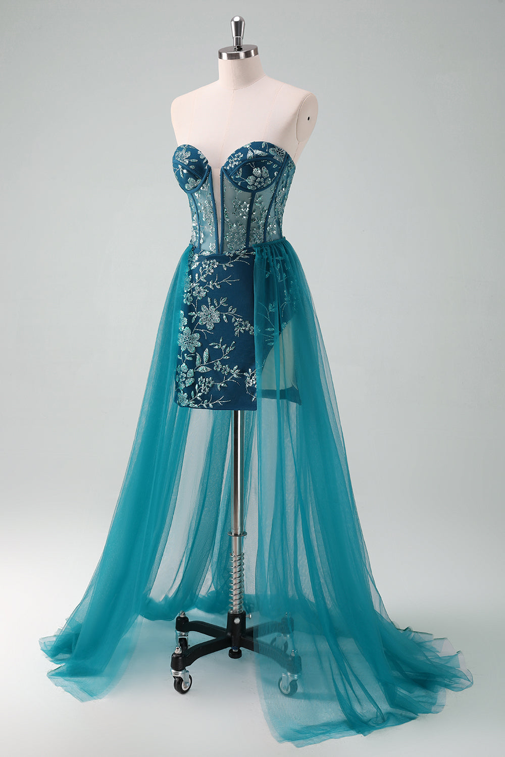 Dark Green Corset Strapless Detachable Homecoming Dress - Fashionpara