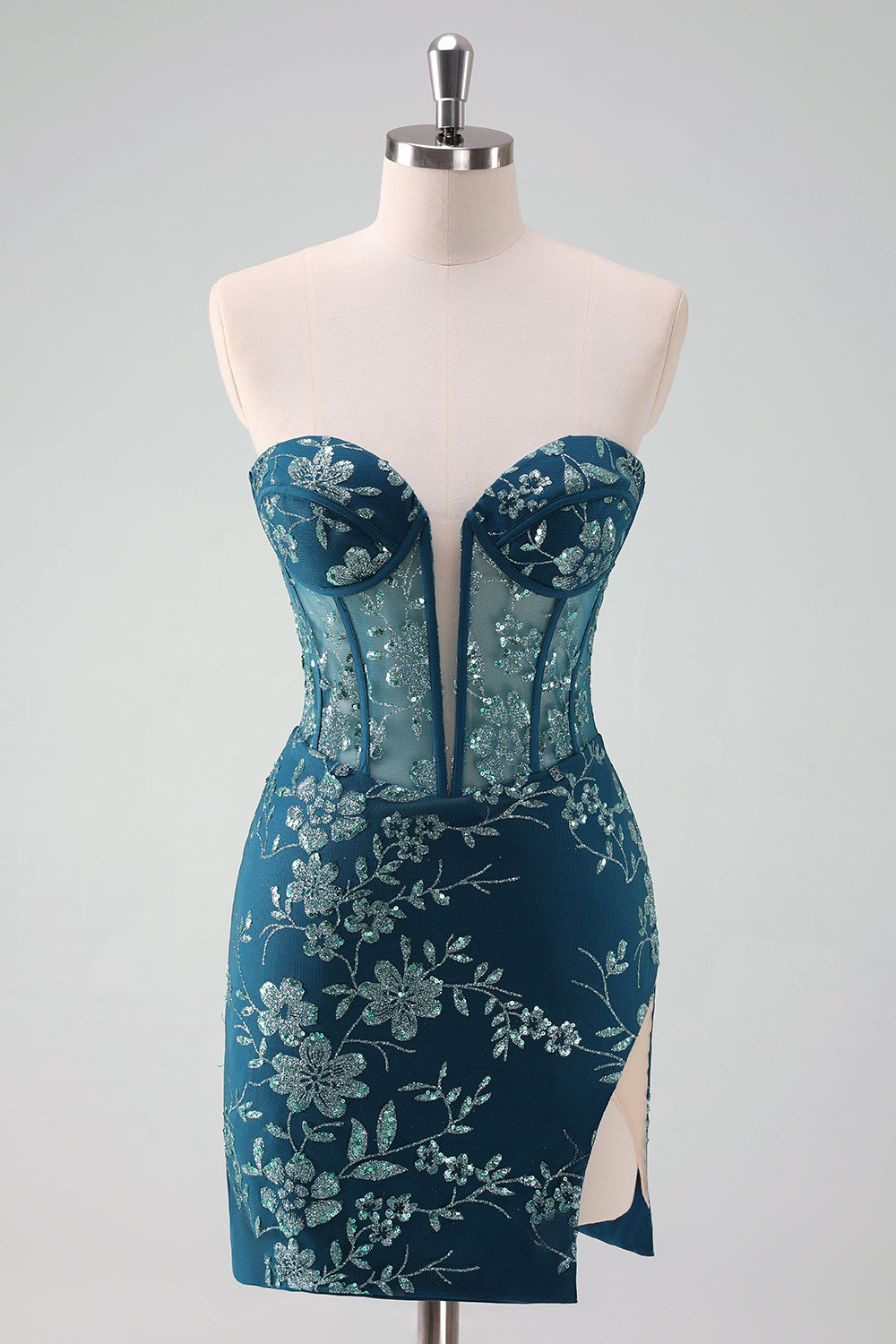 Dark Green Corset Strapless Detachable Homecoming Dress - Fashionpara