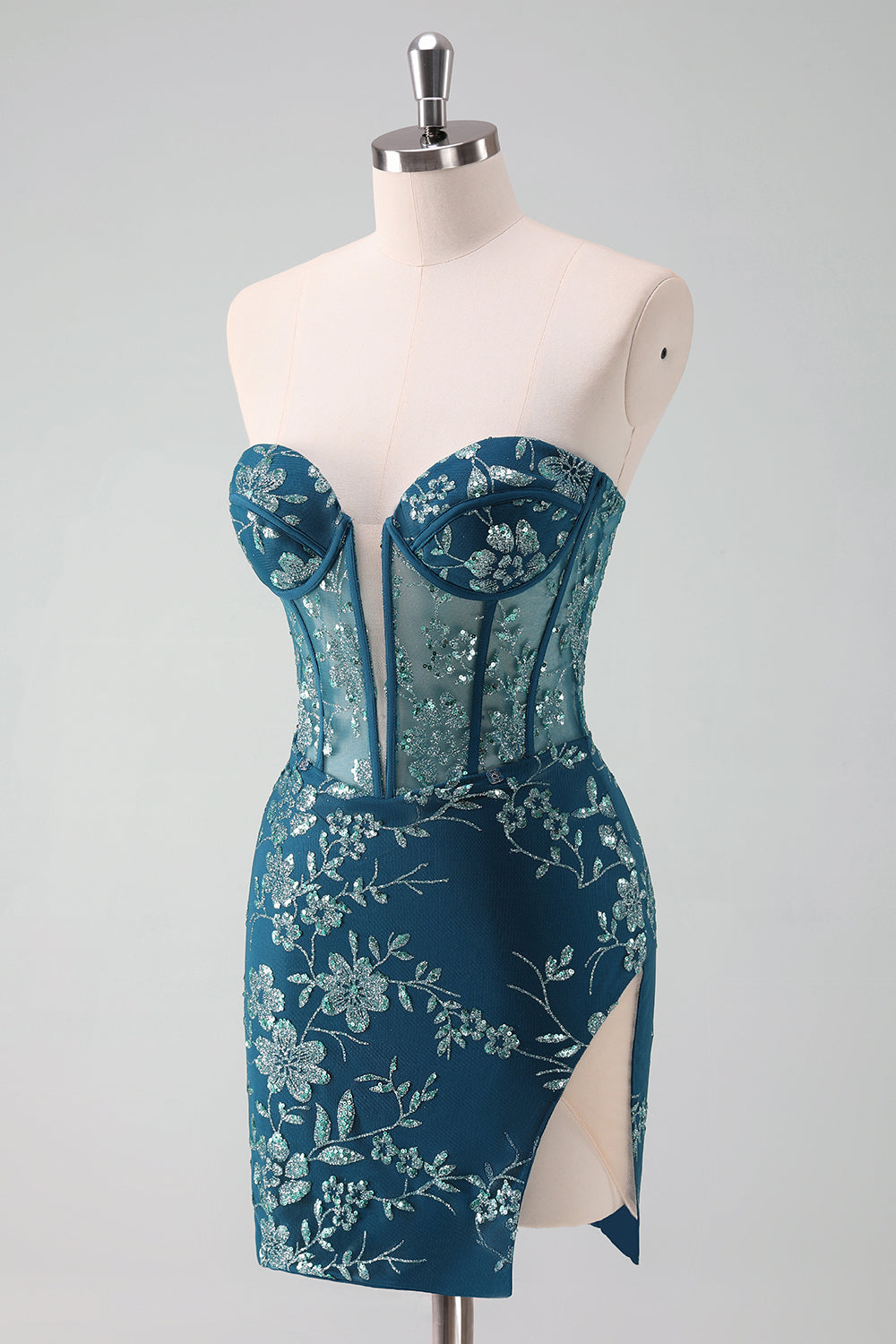 Dark Green Corset Strapless Detachable Homecoming Dress - Fashionpara