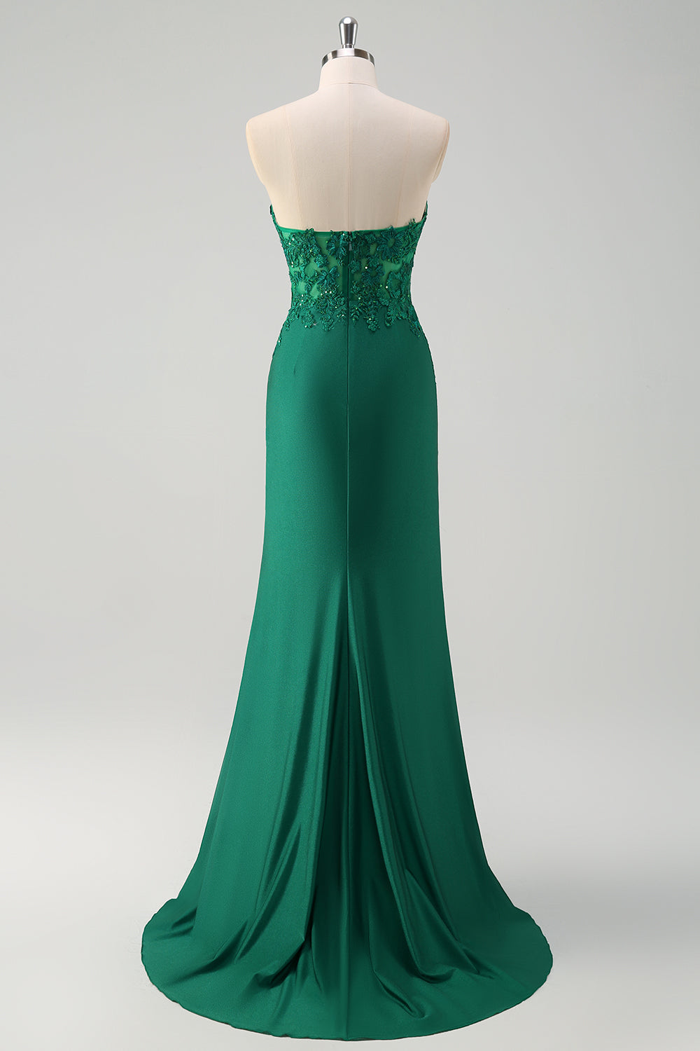 Sparkly Green Mermaid Strapless Corset Long Prom Dress with Slit