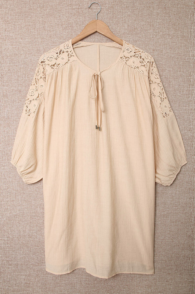Spliced Lace Three-Quarter Sleeve Cover Up - Fashionpara