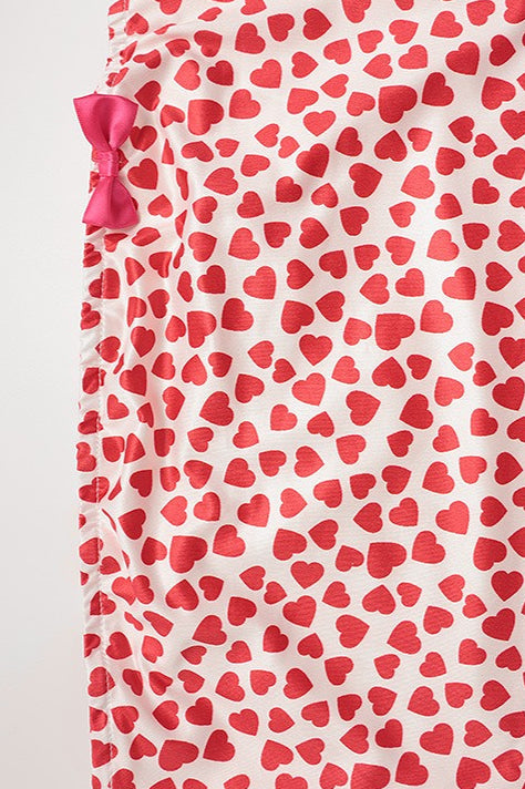 Heart Print Strapless Ruched Fishtail Midi Dress