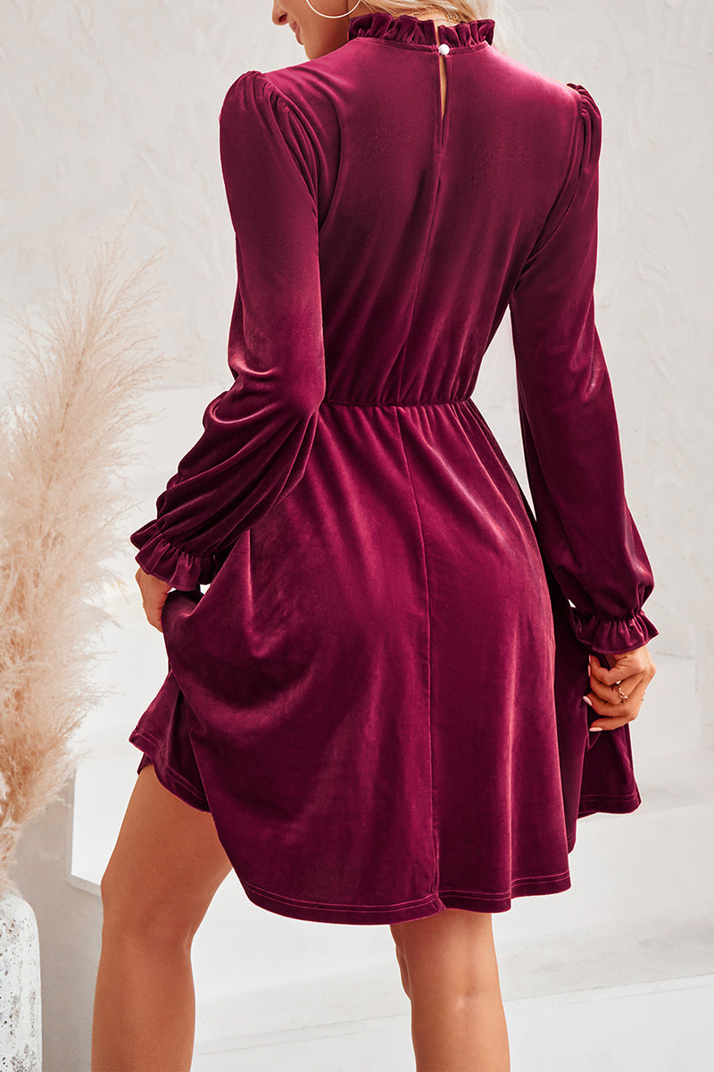 Turtleneck Velvet Solid Color Dress