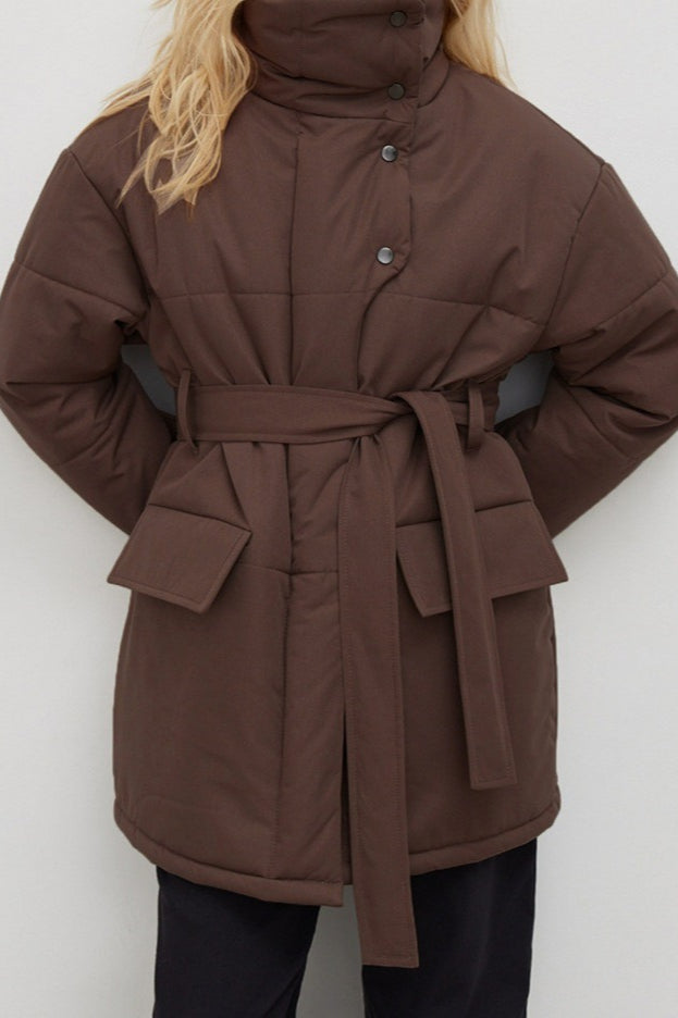 Longline Cotton Tie Waist Puffer Jacket 6