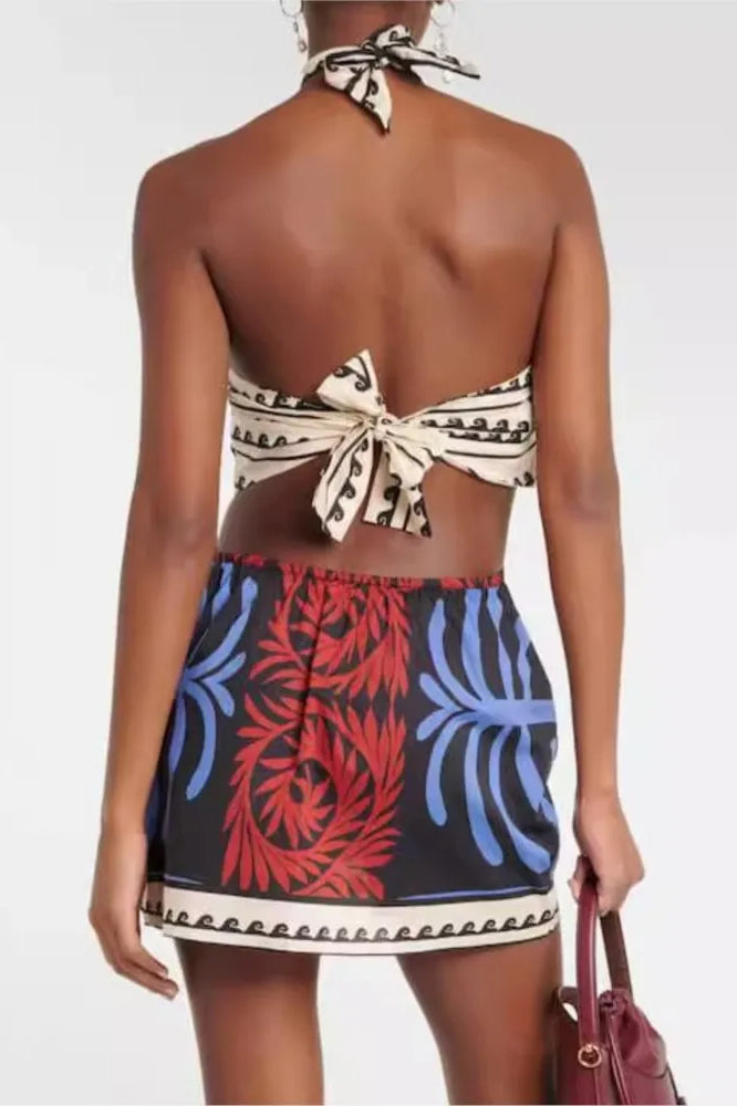 Bohemian Print Halter Neck Mini Dress