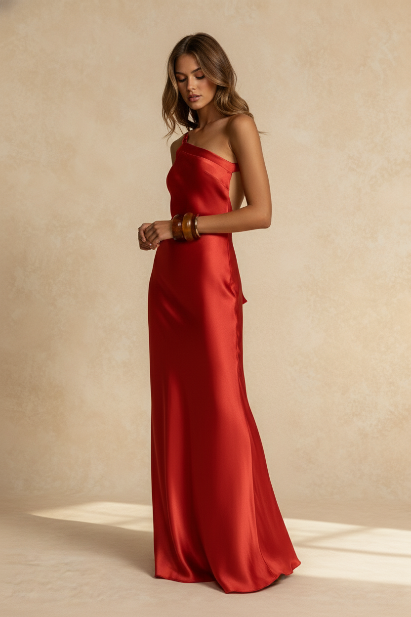 Bodycon Asymmetrical Neck Silk Dress