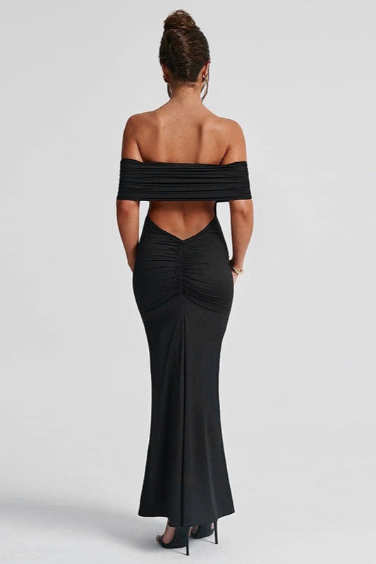 Off-Shoulder Ruched Fishtail Mermaid Maxi Dress 3