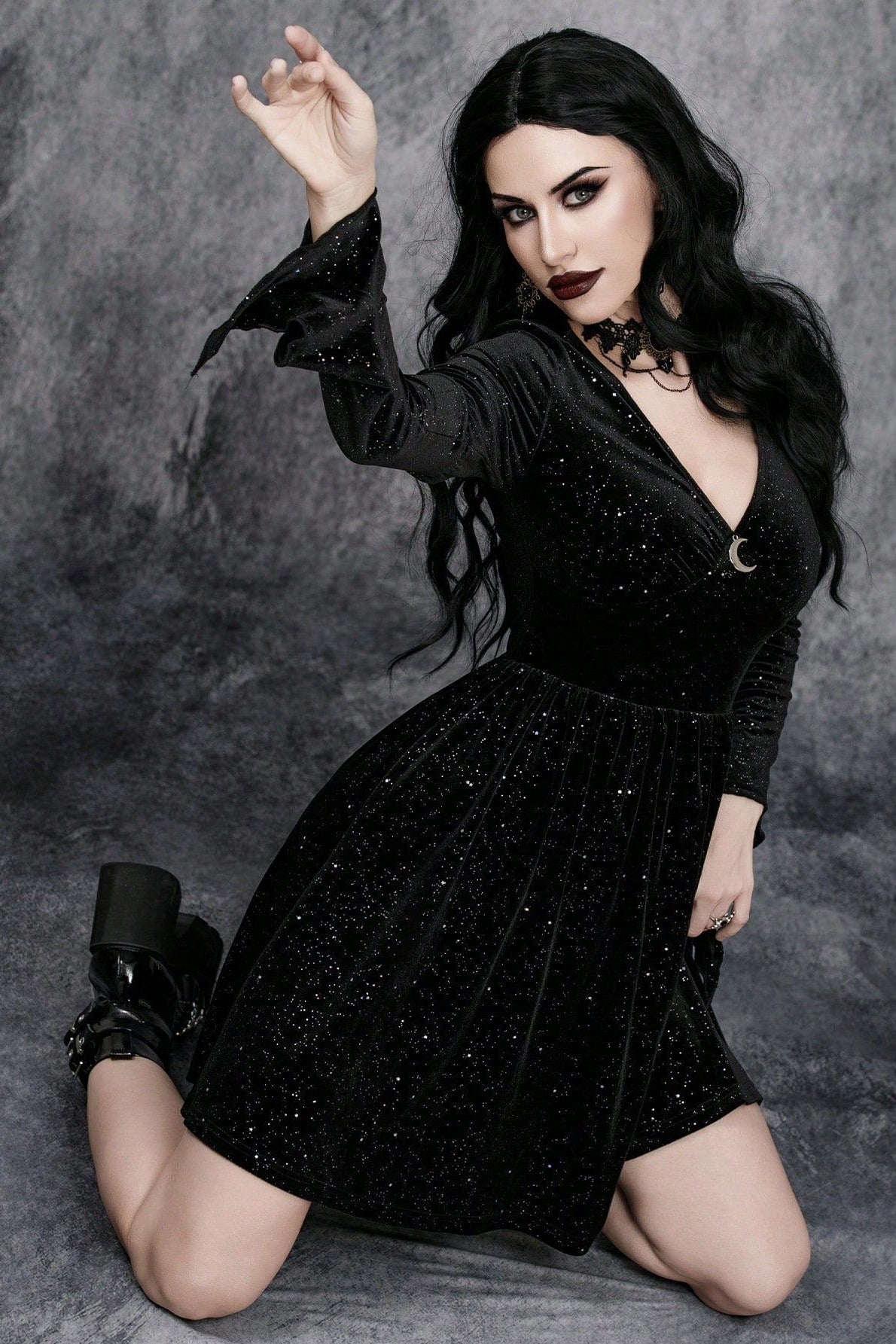 Velvet V-Neck Gothic Dress