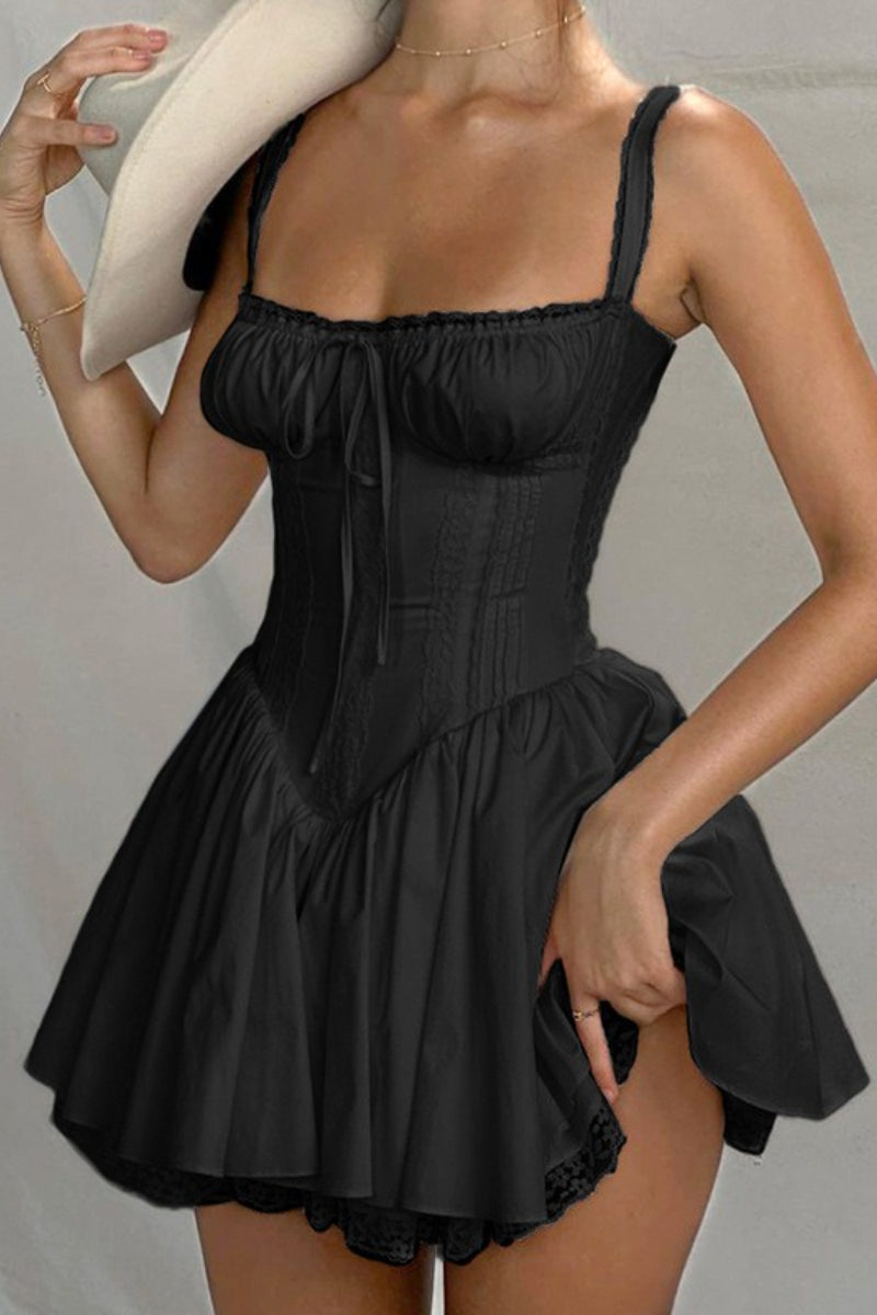 Corset Off Shoulder Tie Front Fit and Flare Mini Dress 8