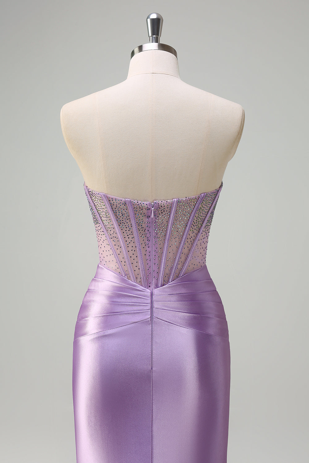 Sparkly Lilac Mermaid Strapless Sheer Corset Long Prom Dress with Beading
