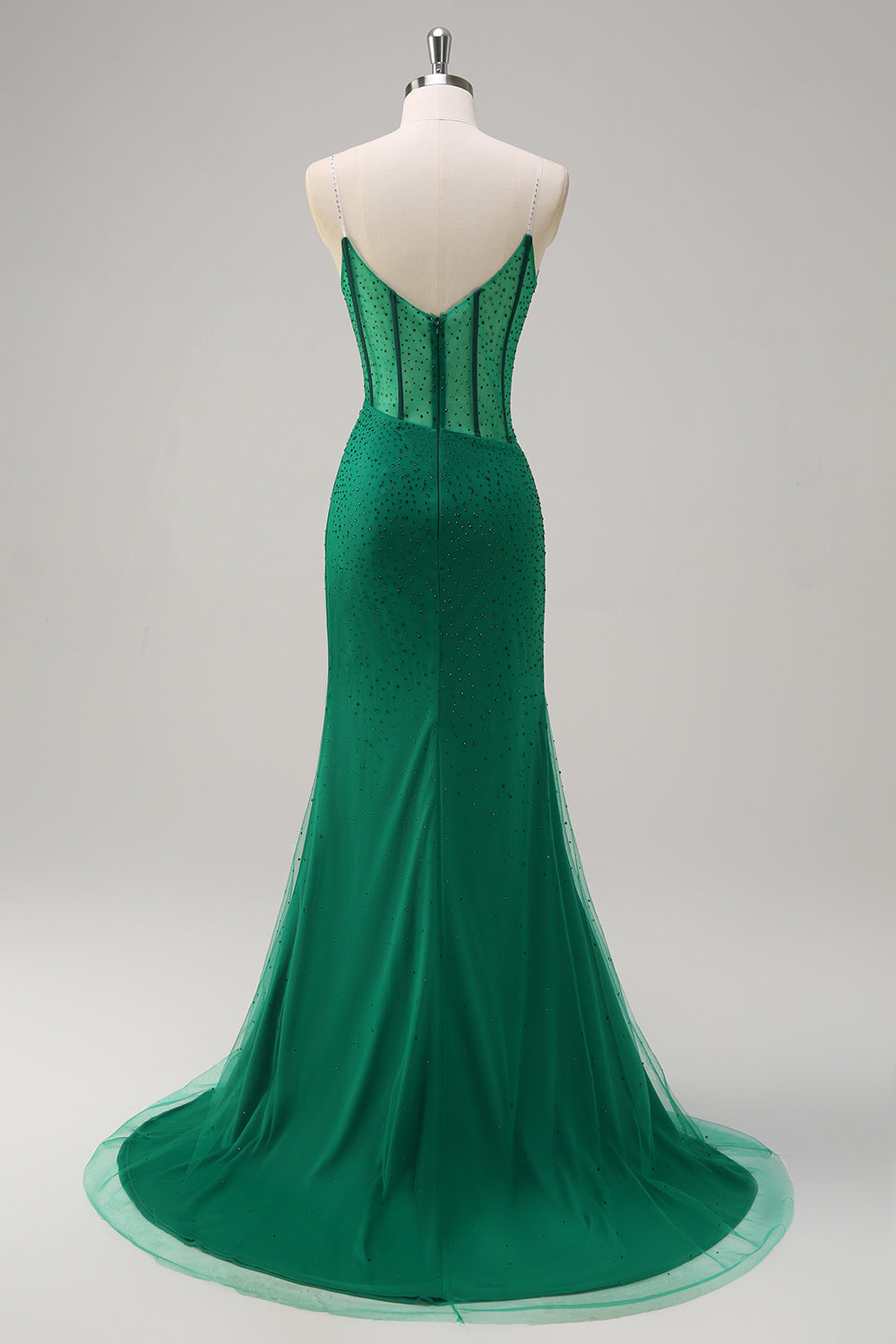 Orange Spaghetti Straps Beaded Corset Mermaid Prom Dress