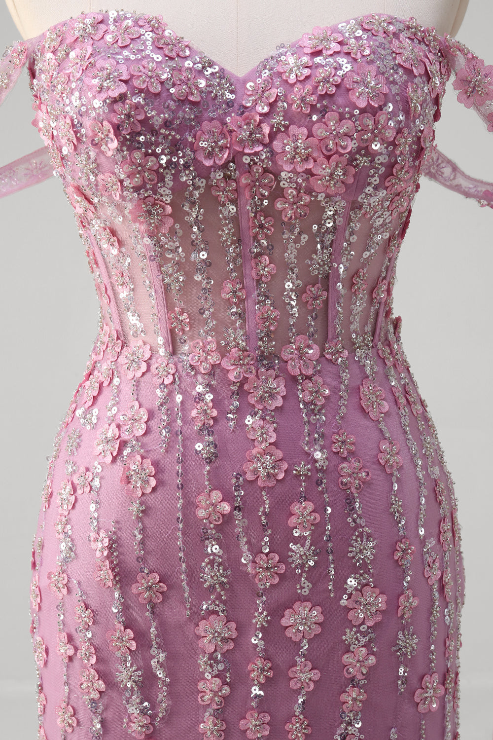 Grey Purple Mermaid Off The Shoulder Appliqued Corset Long Prom Dress With Tulle