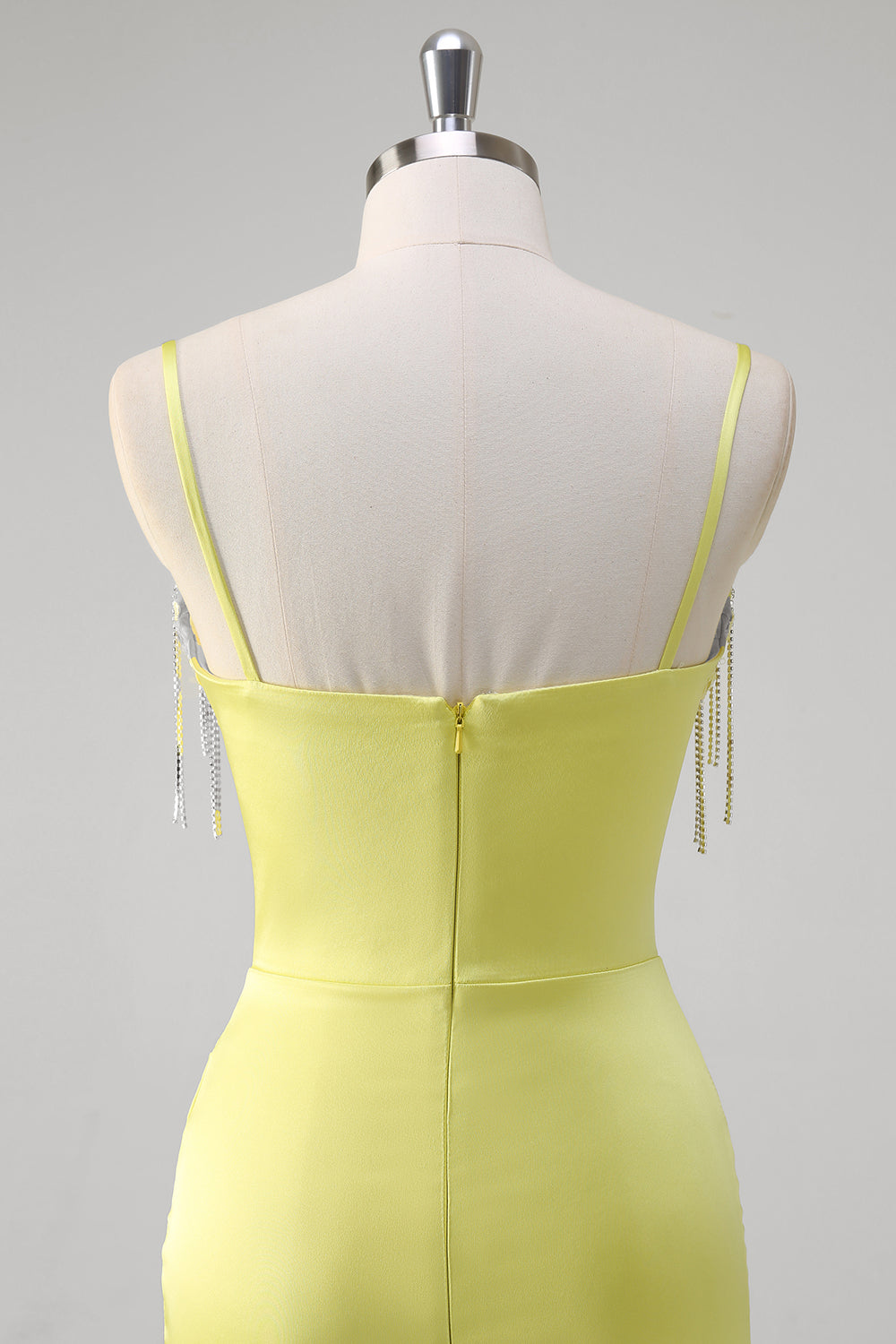 Yellow Mermaid Corset Spaghetti Straps Long Prom Dress With Slit