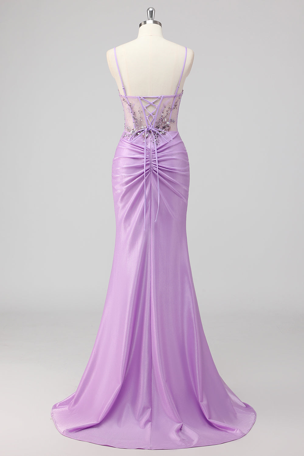 Sparkly Grey Green Mermaid Strapless Sequin Corset Ruched Long Prom Dress with Slit