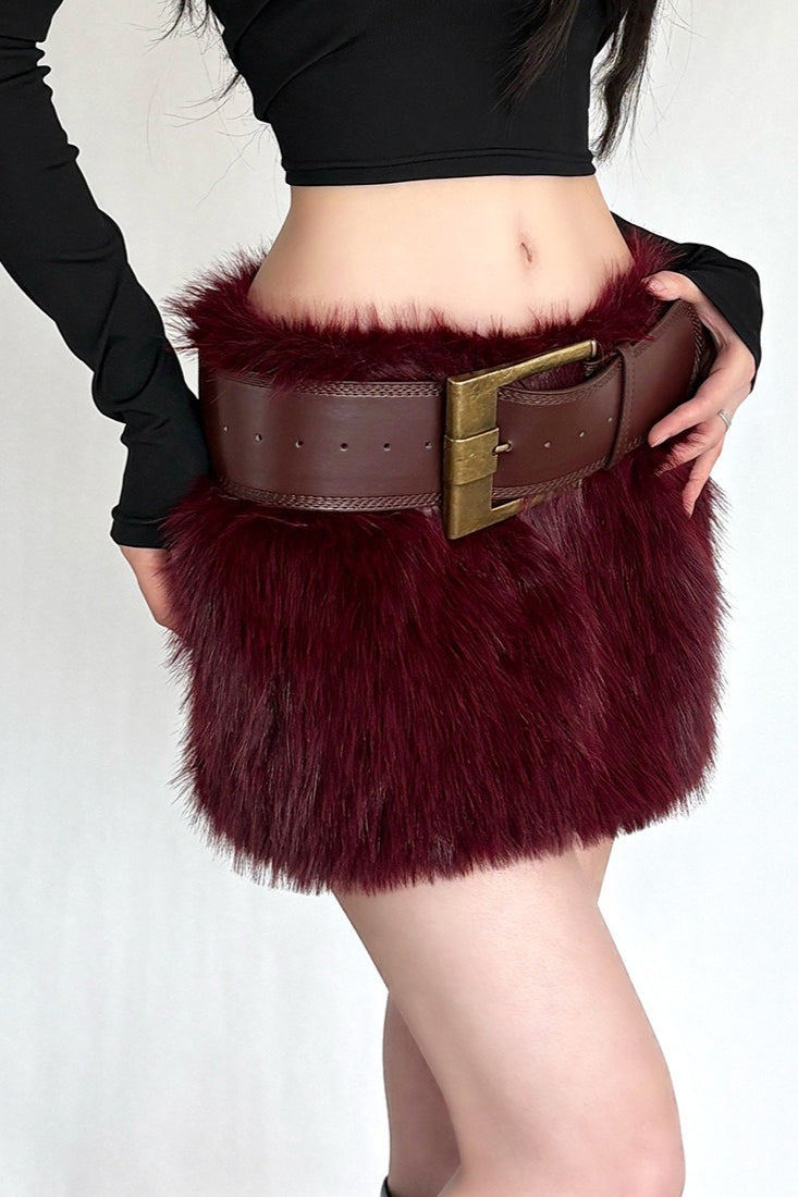 Chic Solid Color Plush Bodycon Skirt