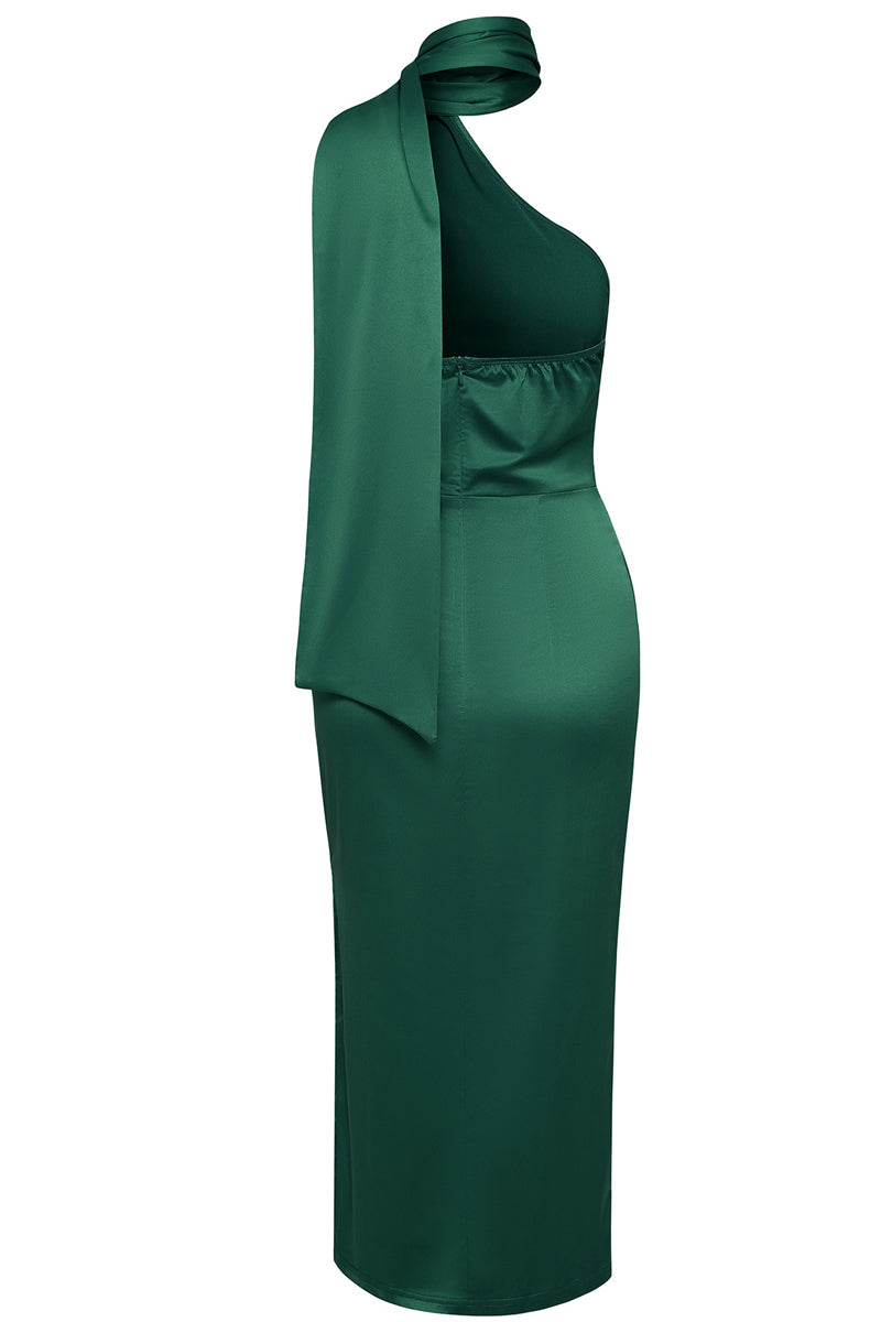 Solid Halter Neck One Shoulder Midi Dress - Fashionpara