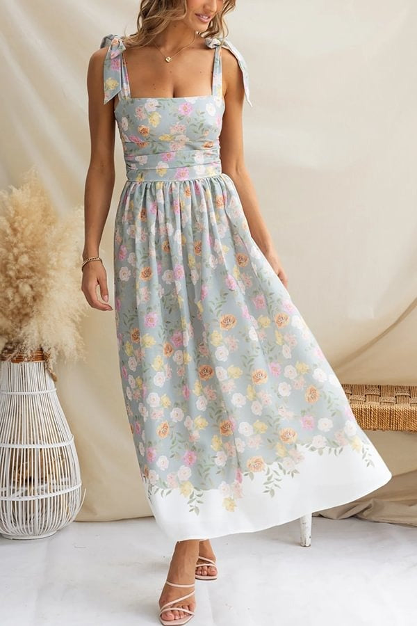 Elegant Floral Print Suspenders Slim Maxi Dress - Fashionpara
