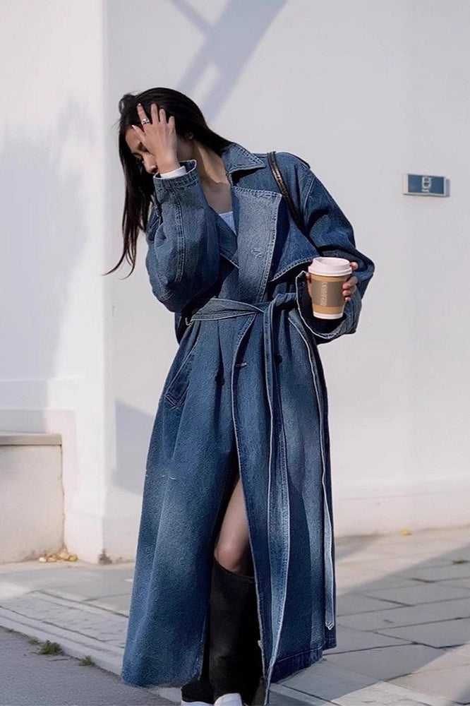 Washed Denim Long Overcoat for Effortless Chic Style
