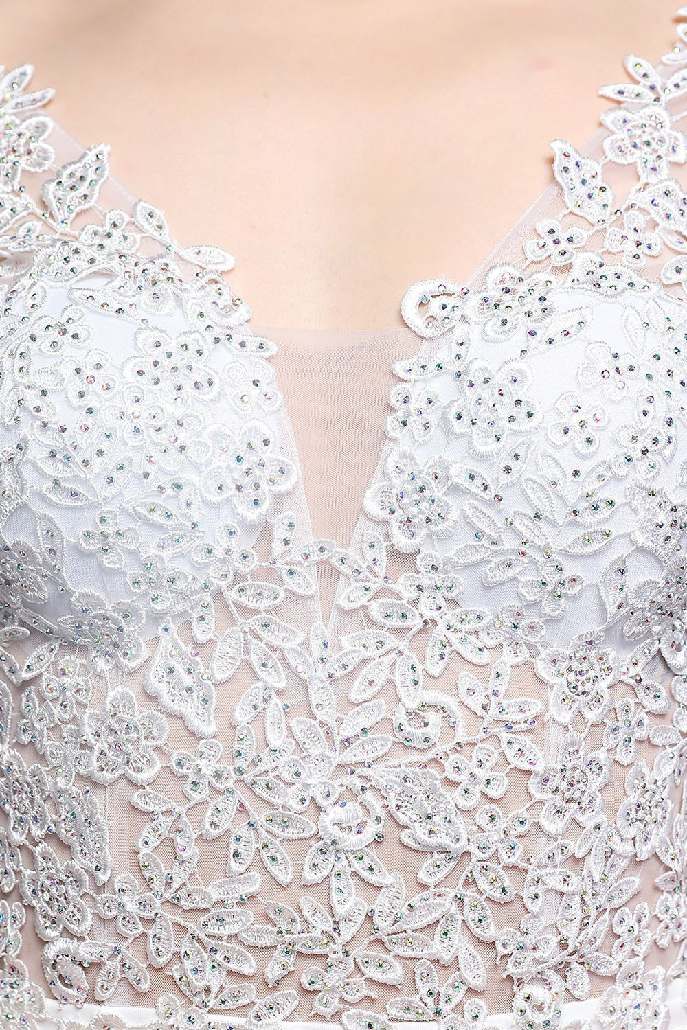 White Applique Mermaid Prom Dress - Fashionpara