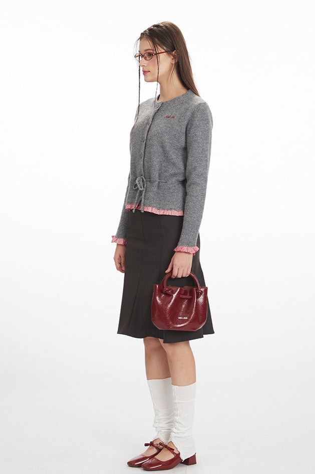 Waist-Cinched Cropped Knit Paneled Blouse